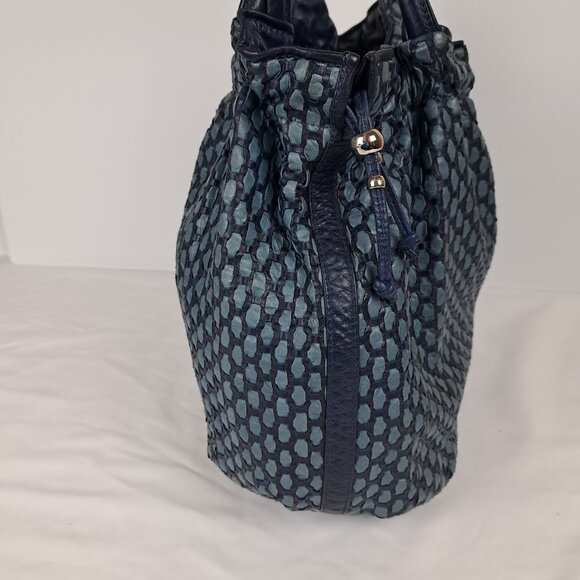 Vintage Ralston Woven Quilted Blue Leather Shoulder Hobo Style Bag - Picture 6 of 16